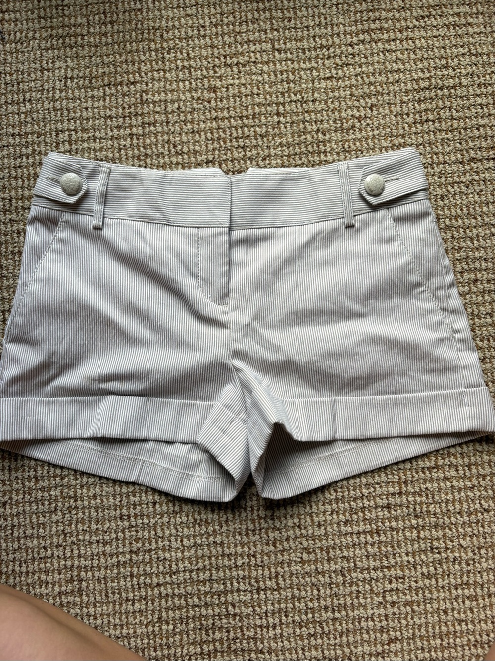 Express White Pinstripe High-Waist Cuffed Shorts